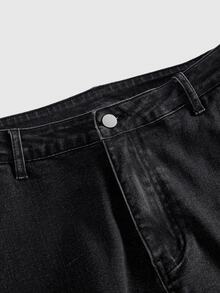 ROMWE Grunge Punk Punk Versatile Metal Eyelet Lace-Up Design Fitted Mid-Length Denim Shorts Plus Size - Black - View 3