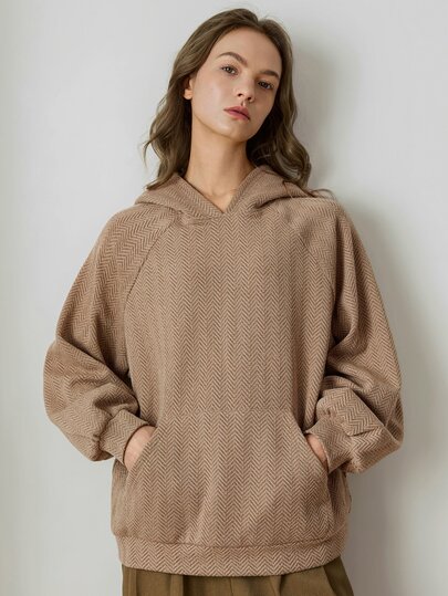 Dazy-Less Women's Raglan Long Sleeve Pocket Casual Hooded Sweatshirt