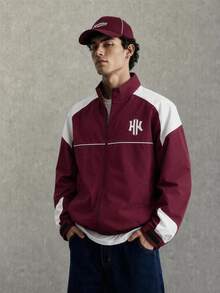 STEELVANCE Men's Colorblock Zipper Casual Multi-Function Long Sleeve Sports Jacket - Burgundy - View 3