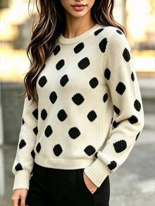 SHEIN PariChic French Sweet Cool Style Leopard Jacquard Knit Top With Tie Bow, Cropped Drop Shoulder Long Sleeve Cardigan - Apricot - View 3