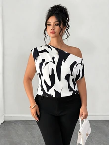 Elenzga Plus Size Women's Asymmetric Neck Fashion Versatile Commute Daily Casual Suitable For Spring And Summer Suitable For Date Romantic Blouse - Multicolor - View 6