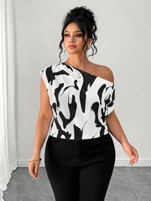 Elenzga Plus Size Women's Asymmetric Neck Fashion Versatile Commute Daily Casual Suitable For Spring And Summer Suitable For Date Romantic Blouse - Multicolor - View 4