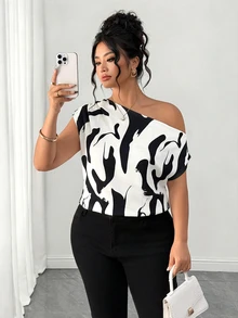 Elenzga Plus Size Women's Asymmetric Neck Fashion Versatile Commute Daily Casual Suitable For Spring And Summer Suitable For Date Romantic Blouse - Multicolor - View 5