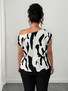 Elenzga Plus Size Women's Asymmetric Neck Fashion Versatile Commute Daily Casual Suitable For Spring And Summer Suitable For Date Romantic Blouse - Multicolor - View 2