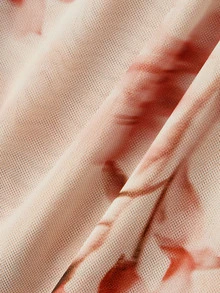 SHEIN MOD 女款棕色卡其色模糊花卉印花抓皺不對稱下擺中長裙 - 棕色 - 查看 5