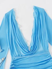 Vaytide Ladies' Vacation Solid Color Halter Strap Sexy Bikini Set With Cover-Up Dress, Summer Beach - Blue - View 7