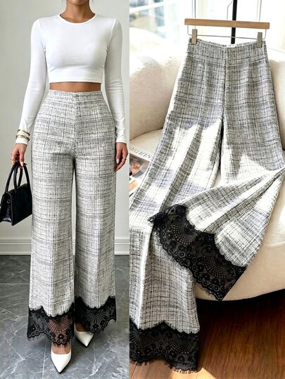 Qadelle Dames geruite casual veelzijdige dagelijkse lange broek