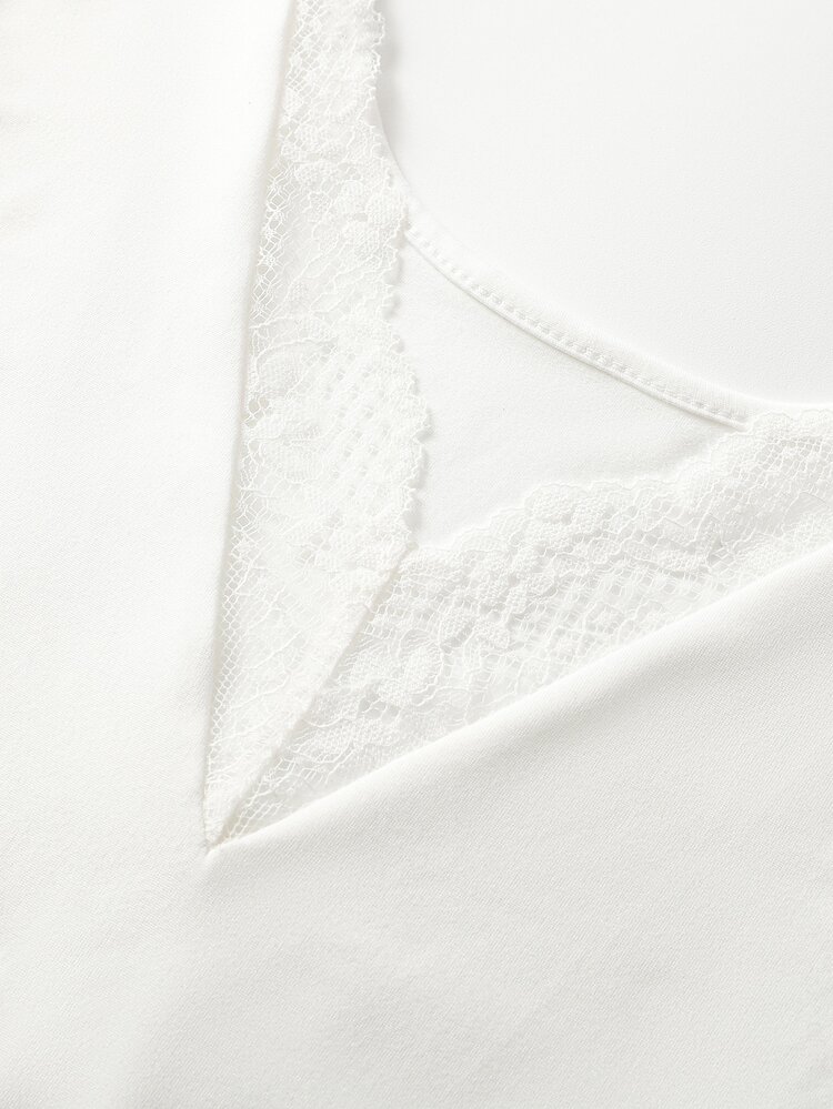 EMERY ROSE Women's Solid Color Contrast Lace Fitted Camisole - White - View 6