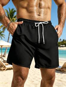Surfspeed Plus Size Men's Summer Drawstring Waist Beach Shorts, Holiday - Black - View 3