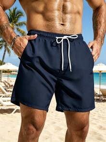 Surfspeed Plus Size Men's Summer Drawstring Waist Beach Shorts, Holiday - Black - View 5