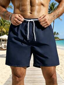 Surfspeed Plus Size Men's Summer Drawstring Waist Beach Shorts, Holiday - Black - View 6
