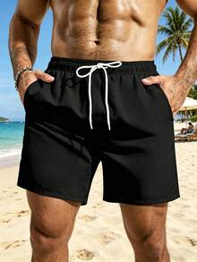 Surfspeed Plus Size Men's Summer Drawstring Waist Beach Shorts, Holiday - Black - View 7