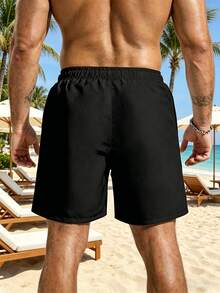 Surfspeed Plus Size Men's Summer Drawstring Waist Beach Shorts, Holiday - Black - View 2