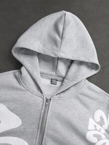 SLATEMANN Men's Letter Print Zip-Up Long Sleeve Hoodie And Sweatpants Casual Daily Set - Grey - View 6
