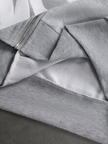 SLATEMANN Men's Letter Print Zip-Up Long Sleeve Hoodie And Sweatpants Casual Daily Set - Grey - View 5