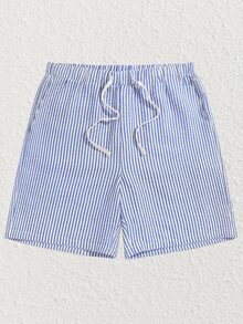 NORVETH 男士抽绳腰休闲梭织条纹夏季短裤 - 黑色 - 查看 2