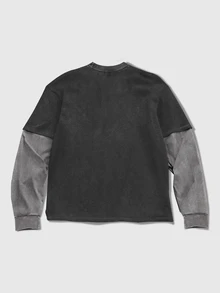 ROMWE MEN Batman X ROMWE Men's Colorblock Patchwork 2 In 1 Loose Streetwear T-Shirt - Multicolor - View 3