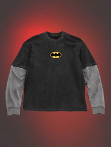 ROMWE MEN Batman X ROMWE Men's Colorblock Patchwork 2 In 1 Loose Streetwear T-Shirt - Multicolor - View 2