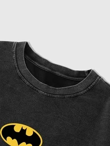 ROMWE MEN Batman X ROMWE Men's Colorblock Patchwork 2 In 1 Loose Streetwear T-Shirt - Multicolor - View 4