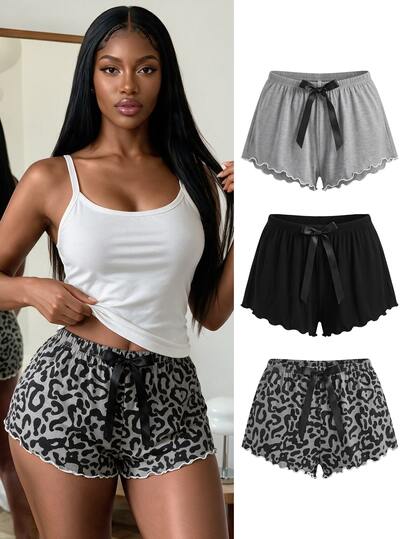Rovax 3pcs/Set Women's Summer Casual Bow Decor Pajama Bottoms