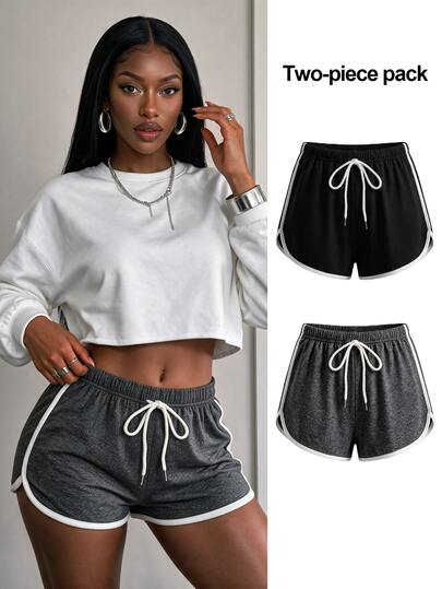Rovax 2pcs Women's Casual Sports Contrast Trim Lounge Pants Set