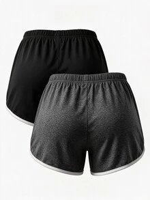 SHEIN 两件套女士休闲运动撞色滚边家居裤套装 - 彩色 - 查看 2
