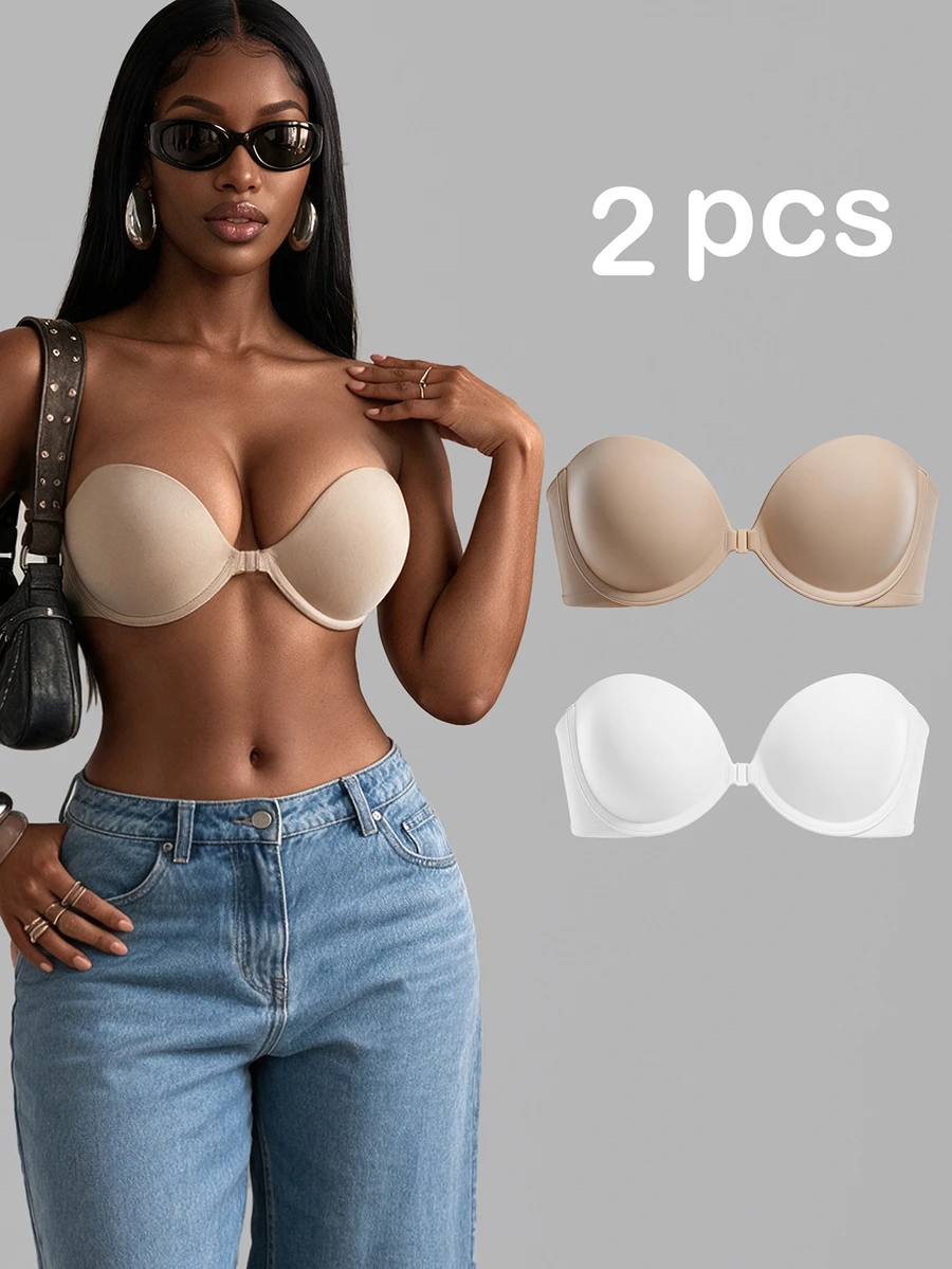 Rovax 2pcs/Set Women Solid Basic Fitted Casual Bras With Steel Rings - Multicolor - View 1
