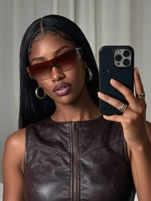 Rovax Large Frame Futuristic Y2K Glasses, Rhinestone Decor, Oversized Wrap, For Music Festival, Summer Beach, Travel, Preppy Back To School, For Women - Gradient Tea - View 3