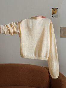 Tween Girl Solid Color Casual Versatile Daily Wear Long Sleeve Sweater - Yellow - View 2