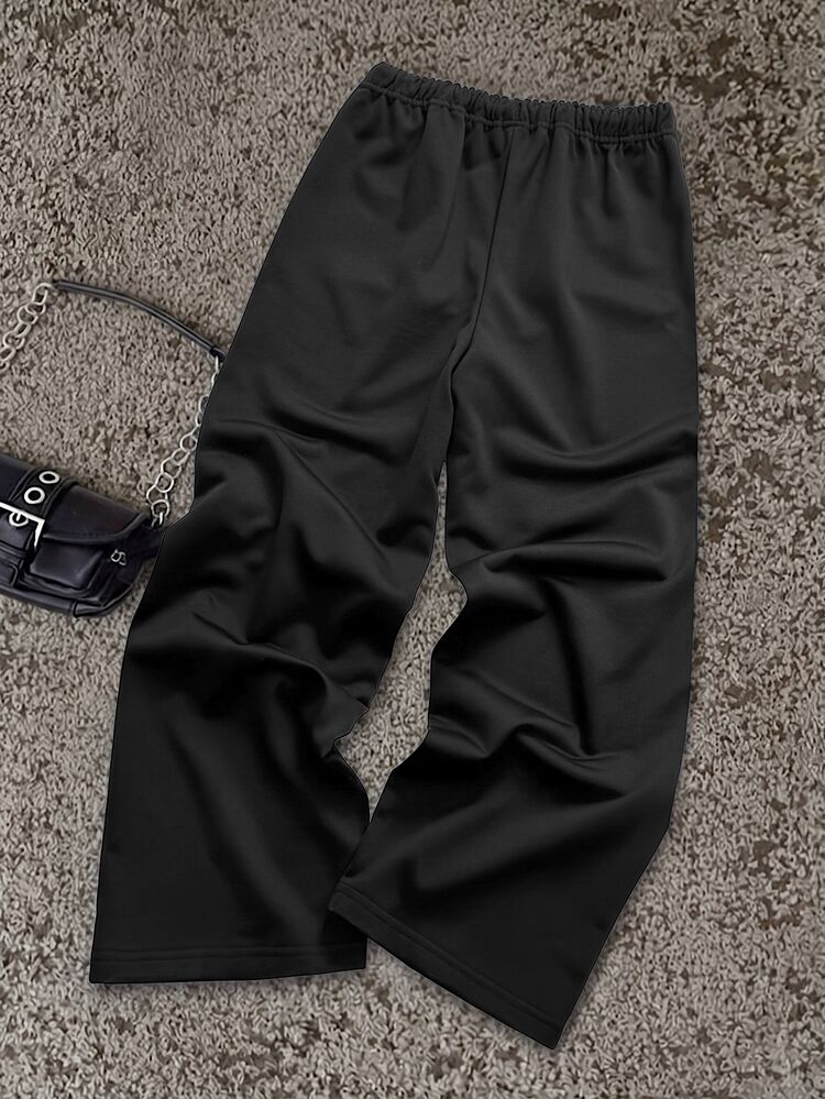 1 Random Piece Tween Girls Wide Leg Digital Leopard Print Sweatpants, Casual Comfortable For Autumn/Winter, Knit,  Loose, Back To School,Butterfly - Black - View 2