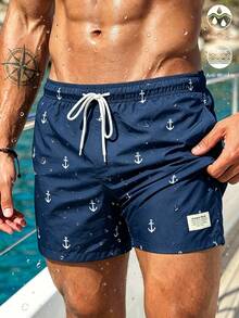 Manfinity Swimmode Men's Summer Anchor Print Drawstring Tie Beach Pants Holiday / Vacation / Beach / Hawaii / Tropical / Swim /  Bathing - Navy Blue - View 4