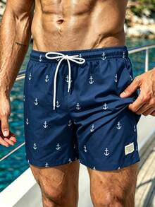 Manfinity Swimmode Men's Summer Anchor Print Drawstring Tie Beach Pants Holiday / Vacation / Beach / Hawaii / Tropical / Swim /  Bathing - Navy Blue - View 7