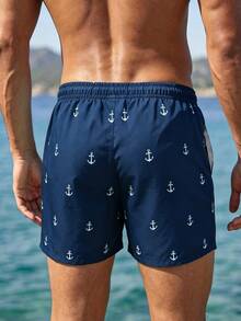 Manfinity Swimmode Men's Summer Anchor Print Drawstring Tie Beach Pants Holiday / Vacation / Beach / Hawaii / Tropical / Swim /  Bathing - Navy Blue - View 2