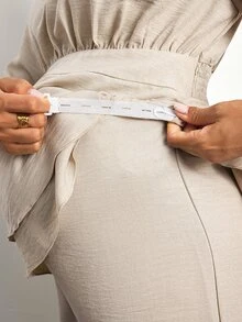 MaterniWear Maternity Solid Color Pleated Long Sleeve Top And Adjustable Waistband Pants Casual Daily 2 Pieces Set - Khaki - View 10