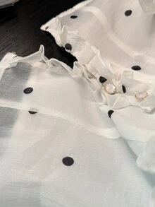 Bijouette Women's Polka Dot Pattern Flare Sleeve Ruffle Elegant Romantic Celestial Blouse Tea Party Brunch High Tea Summer All White - Black and White - View 15