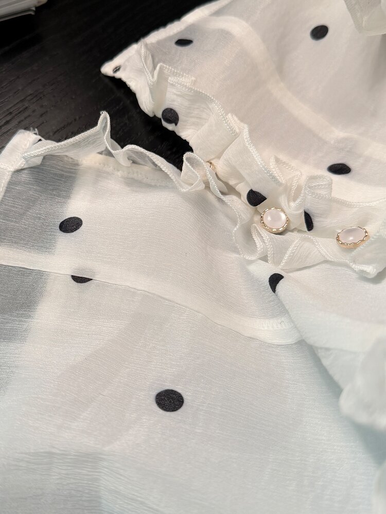 Bijouette Women's Polka Dot Pattern Flare Sleeve Ruffle Elegant Romantic Celestial Blouse Tea Party Brunch High Tea Summer All White - Black and White - View 15