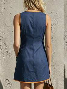 Glimmora Women's Colorblock V-Neck Casual Everyday Summer Short Dress - Navy Blue - View 2