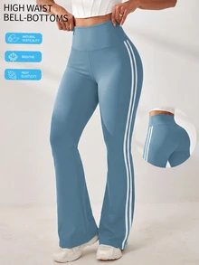 Solea Cove Plus-Size Women's Solid-Color Paneled High-Waisted Simple Slim-Fit Wide-Leg Sweatpants - Baby Blue - View 3