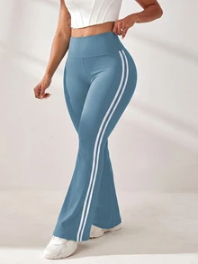Solea Cove Plus-Size Women's Solid-Color Paneled High-Waisted Simple Slim-Fit Wide-Leg Sweatpants - Baby Blue - View 4