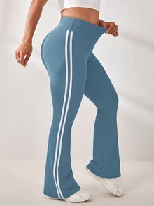 Solea Cove Plus-Size Women's Solid-Color Paneled High-Waisted Simple Slim-Fit Wide-Leg Sweatpants - Baby Blue - View 5
