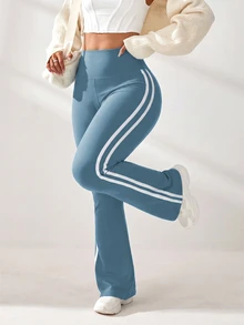 Solea Cove Plus-Size Women's Solid-Color Paneled High-Waisted Simple Slim-Fit Wide-Leg Sweatpants - Baby Blue - View 6