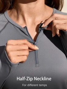 Exploreva Exploreva Women's Dark Grey Mesh Patchwork Long Sleeve T-Shirt - Dark Grey - View 6