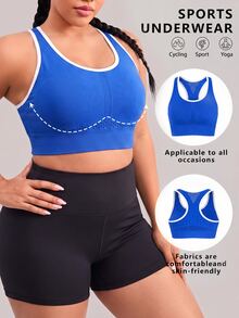 Solea Cove Plus Size Contrast Trim Sports Bra Gym Blue And White Summer - Royal Blue - View 3