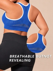 Solea Cove Plus Size Contrast Trim Sports Bra Gym Blue And White Summer - Royal Blue - View 5