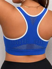 Solea Cove Plus Size Contrast Trim Sports Bra Gym Blue And White Summer - Royal Blue - View 2