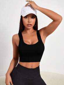 Slayform Slayform 1pc Women's Removable Padded Seamless Sports Bra For Fall , With Lift Support - Black - View 3