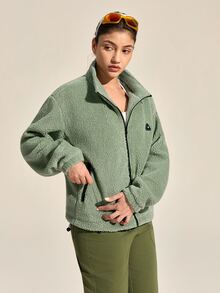 Exploreva Exploreva Women's Casual Solid Color Outdoor Fleece Jacket, Autumn/Winter - Mint Green - View 4