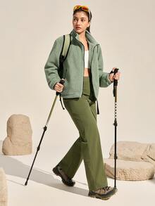 Exploreva Exploreva Women's Casual Solid Color Outdoor Fleece Jacket, Autumn/Winter - Mint Green - View 7
