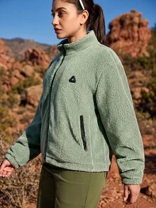 Exploreva Exploreva Women's Casual Solid Color Outdoor Fleece Jacket, Autumn/Winter - Mint Green - View 1