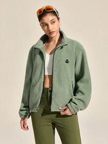 Exploreva Exploreva Women's Casual Solid Color Outdoor Fleece Jacket, Autumn/Winter - Mint Green - View 6